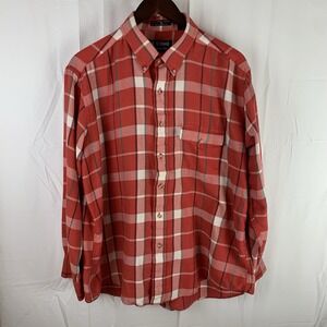 DAKS London Mens L/S Shirt XL Button Down Red Green Cream Plaid‎ Cotton Blend